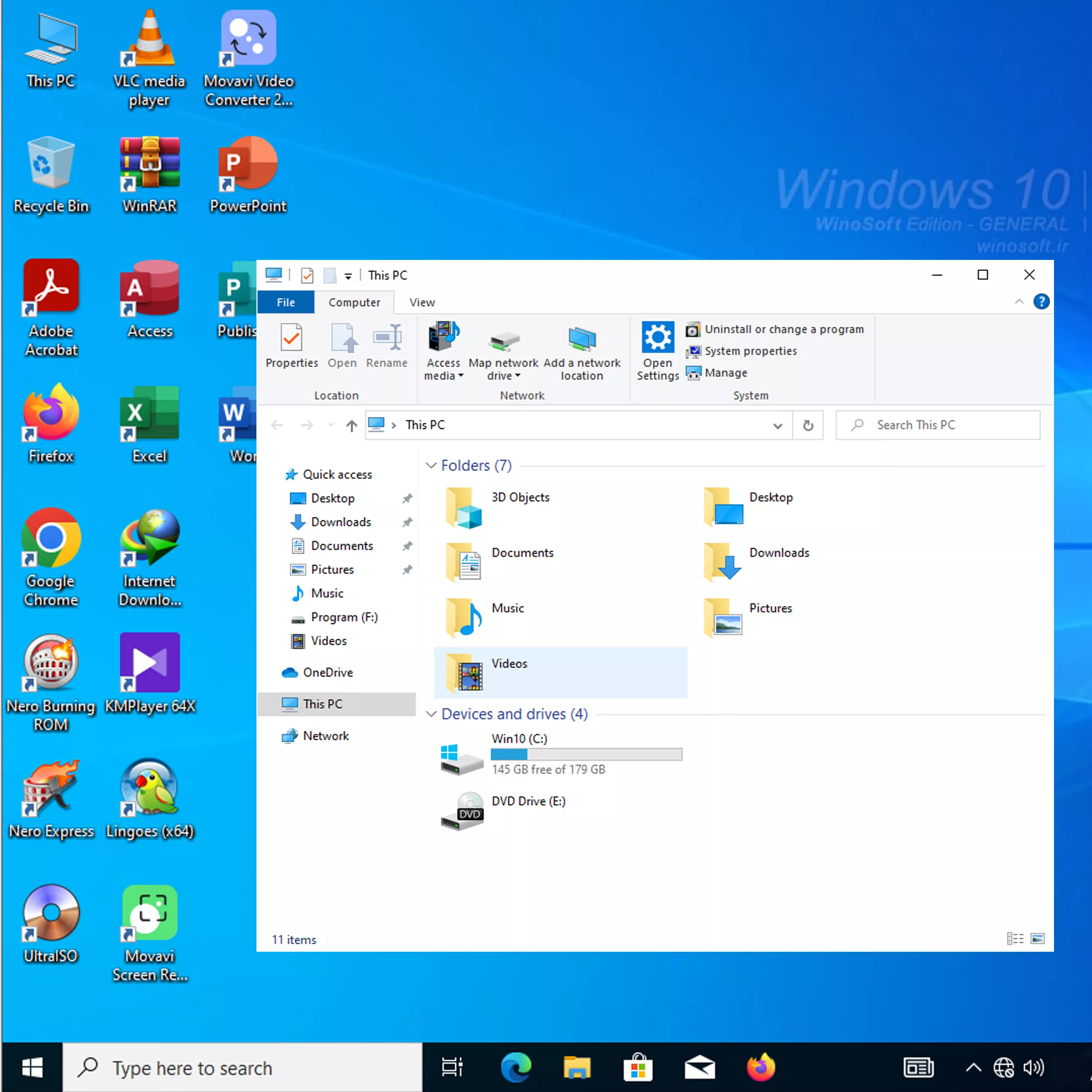 سیستم عامل ویندوز 10 نسخه عمومی 2024 با نصب همزمان آنتی ویروس و نرم افزارها نشر وینوسافت