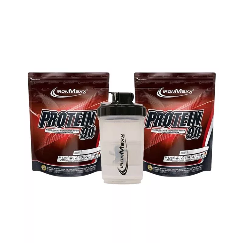 پروتئین وی 90 آیرون مکس - 1000 گرم بسته 2 عددی به همراه شیکر