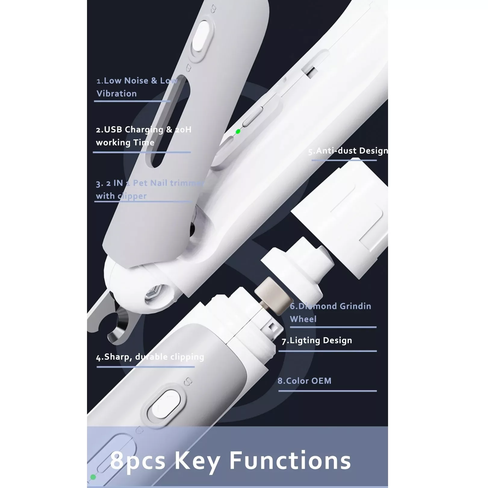 ناخن گیر و سوهان شارژی حیوانات مدل 2in1pet nail polisher