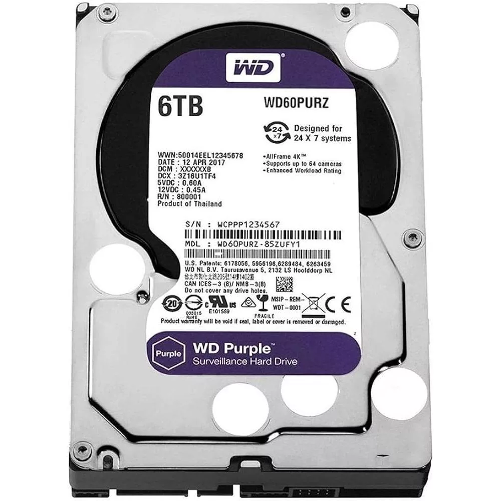 هارددیسک اینترنال وسترن دیجیتال مدل Purple WD64PURZ ظرفیت 6 ترابایت