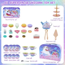 ست اسباب بازی مدل چایخوری فلزی یونیکورن طرح شیرینی خوری کد 966/66