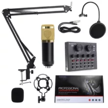 میکروفون استودیویی مدل legendary vocal به همراه کارت صدا و پایه تلسکوپی و پاپ فیلتر