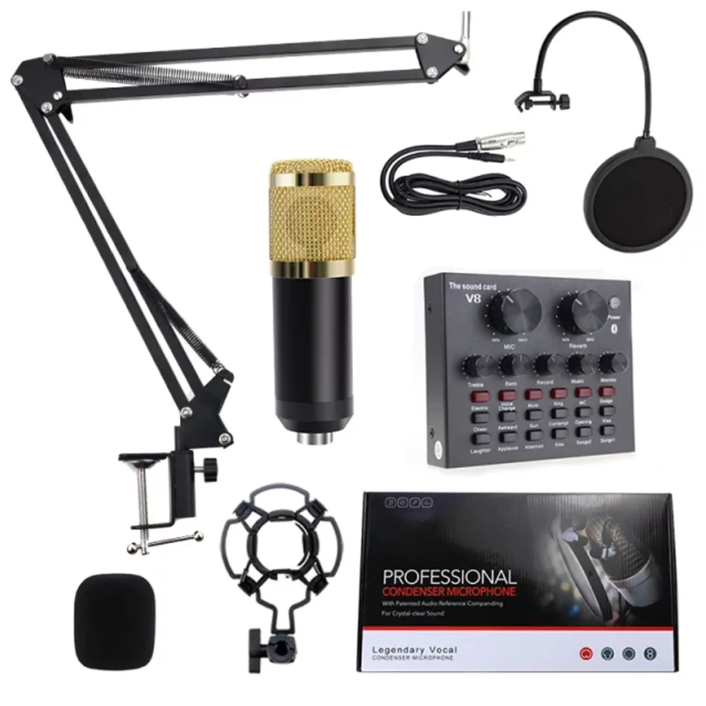 میکروفون استودیویی مدل legendary vocal به همراه کارت صدا و پایه تلسکوپی و پاپ فیلتر