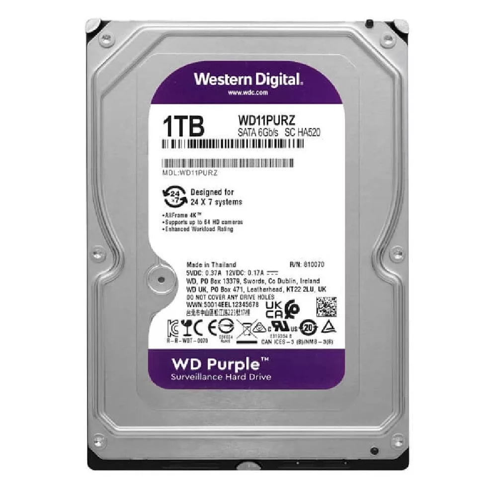 هارددیسک اینترنال وسترن دیجیتال مدل Purple WD10PURZ ظرفیت 1 ترابایت