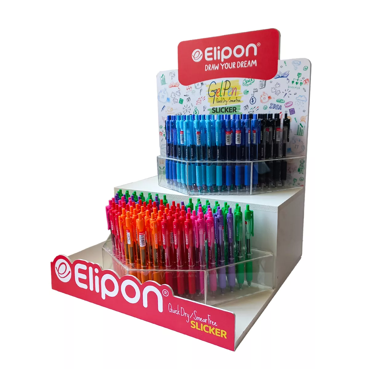 روان نویس الیپون مدل اسلیکر فشاری به همراه استند مجموعه 128 عددی