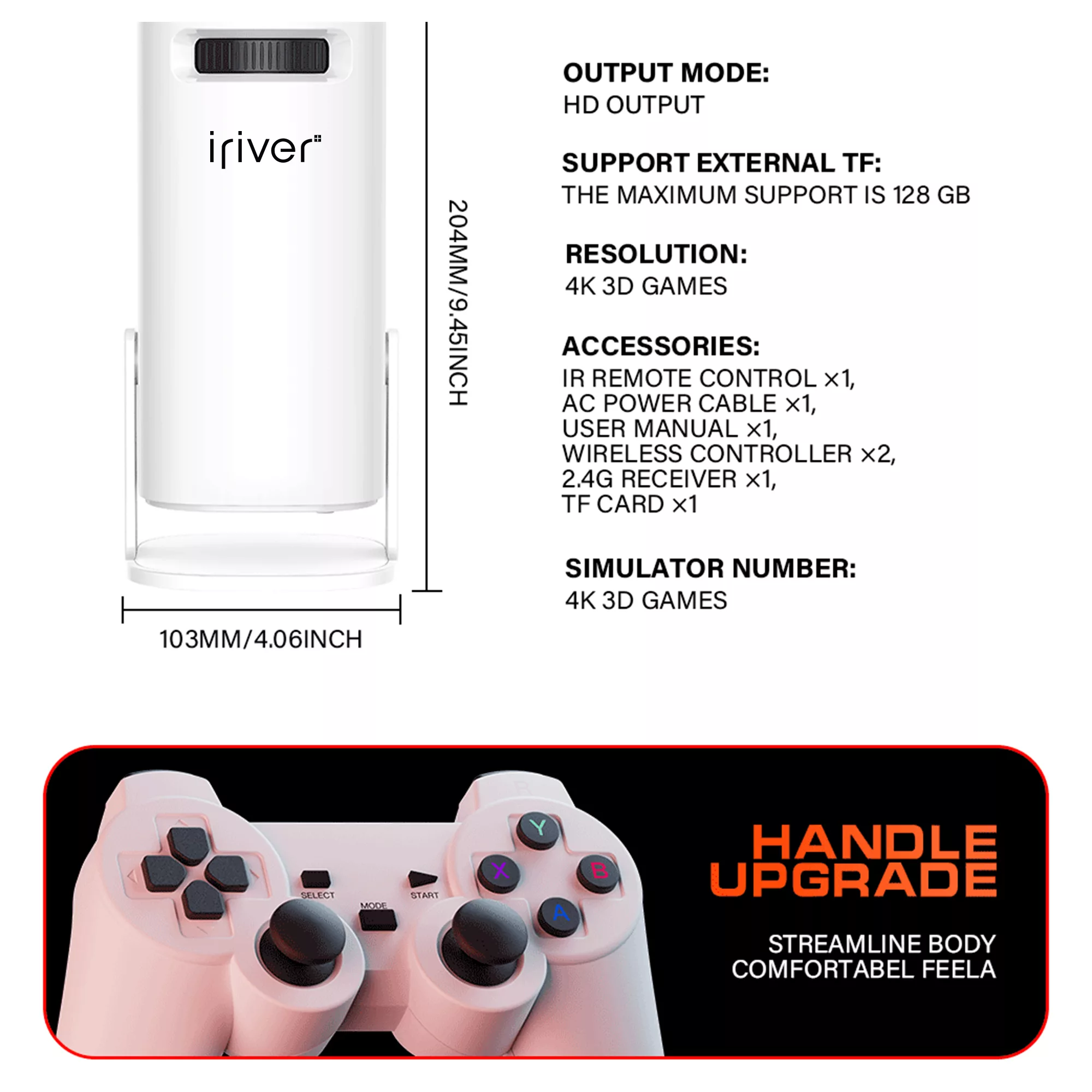 مینی ویدئو پروژکتور آیریور مدل S40 MAX به همراه دسته بازی