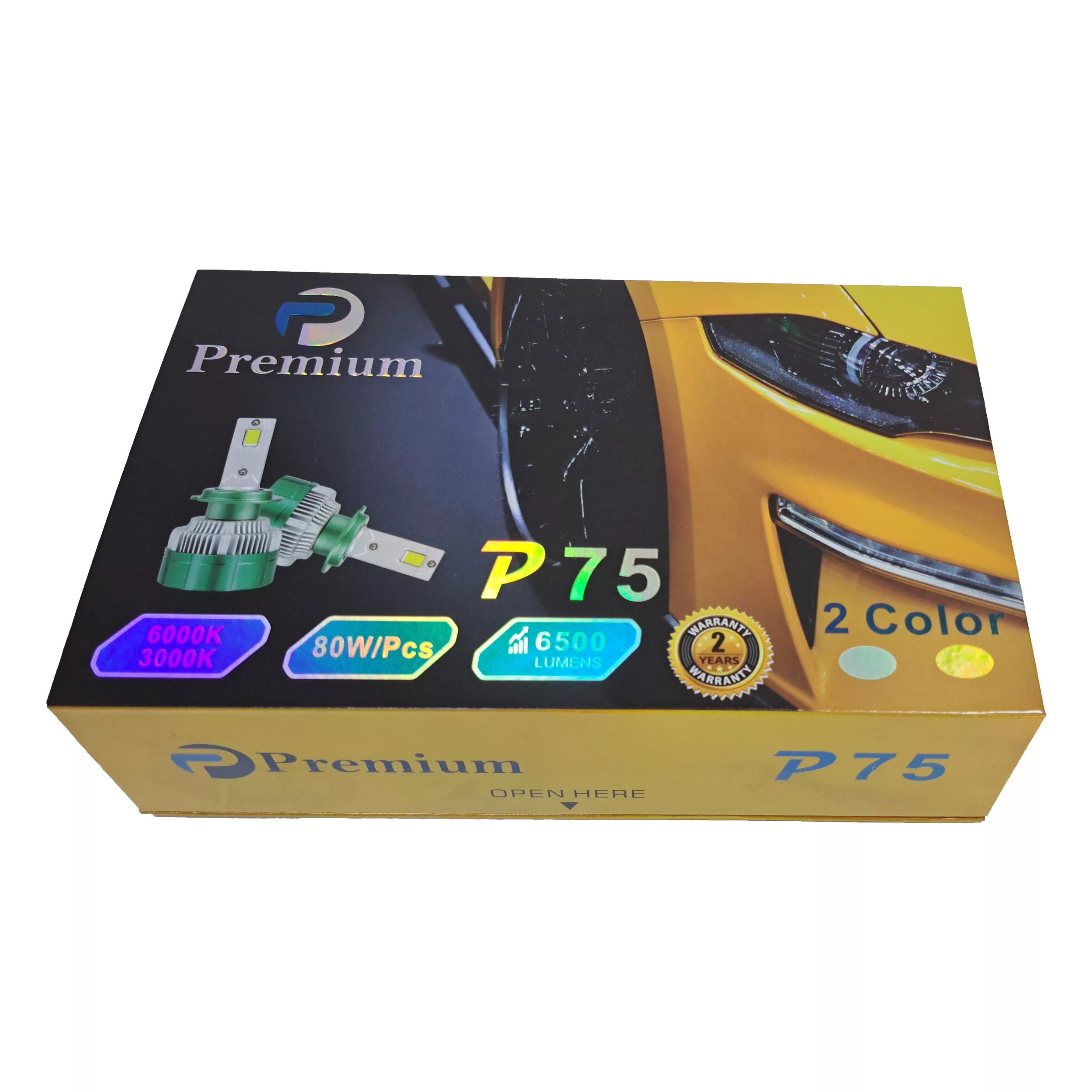 لامپ هدلایت خودرو پریمیوم مدل P75 دو رنگ کنترلی پایه H4