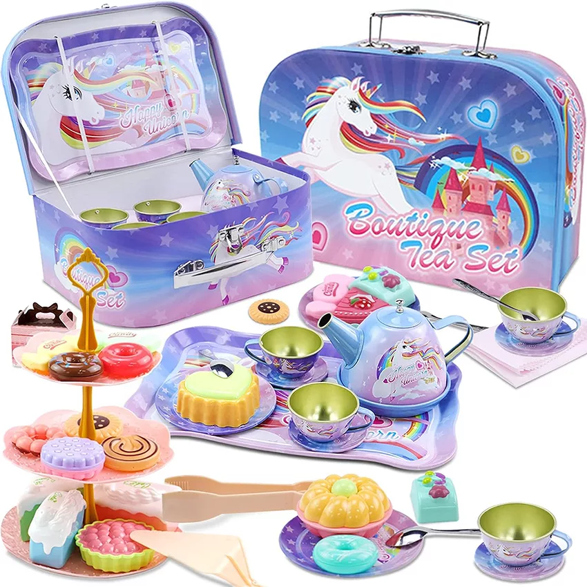 ست اسباب بازی مدل چایخوری فلزی یونیکورن طرح شیرینی خوری کد 966/66