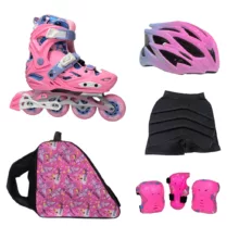 اسکیت کفشی مدل کالاری سایز 32.35 به همراه کلاه و شلوارک و لوازم ایمنی