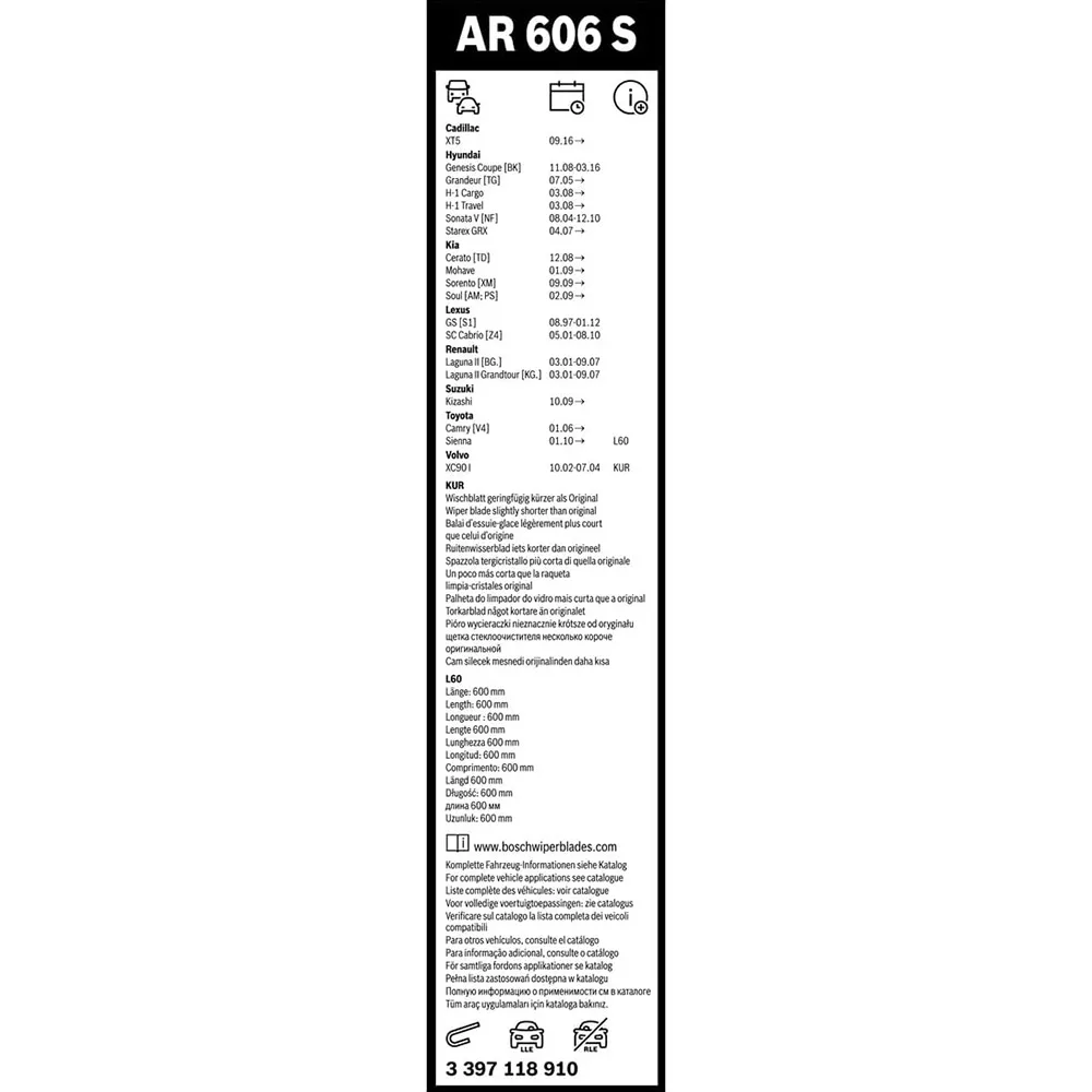تیغه برف پاک کن بوش کد AR606S مدل AERO TWIN مناسب برای کیا سول مجموعه دو عددی