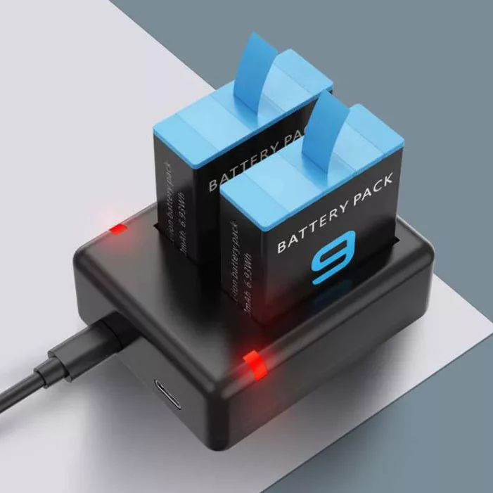 شارژر باتری دوربین مدل H-9 مناسب برای دوربین ورزشی گوپرو Hero 9 به همراه 2 عدد باتری لیتیومی قابل شارژ
