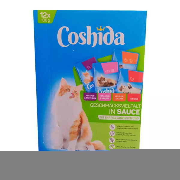 غذای پوچ گربه کوشیدا مدل گوشت گاو، بوقلمون، خرچنگ و گوساله وزن 1200 گرم