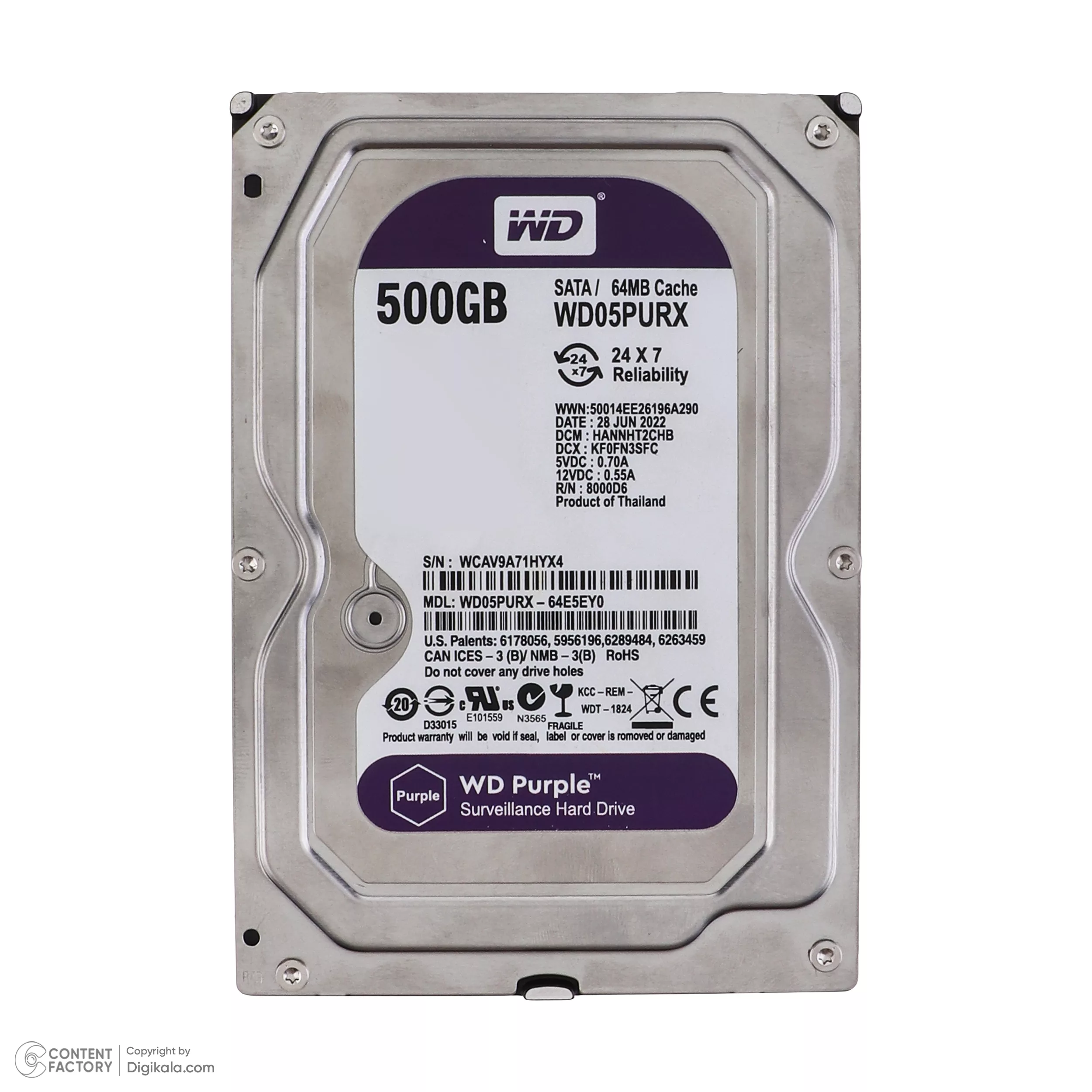 هارد دیسک اینترنال وسترن دیجیتال مدل WD05PURX ظرفیت 500 گیگابایت