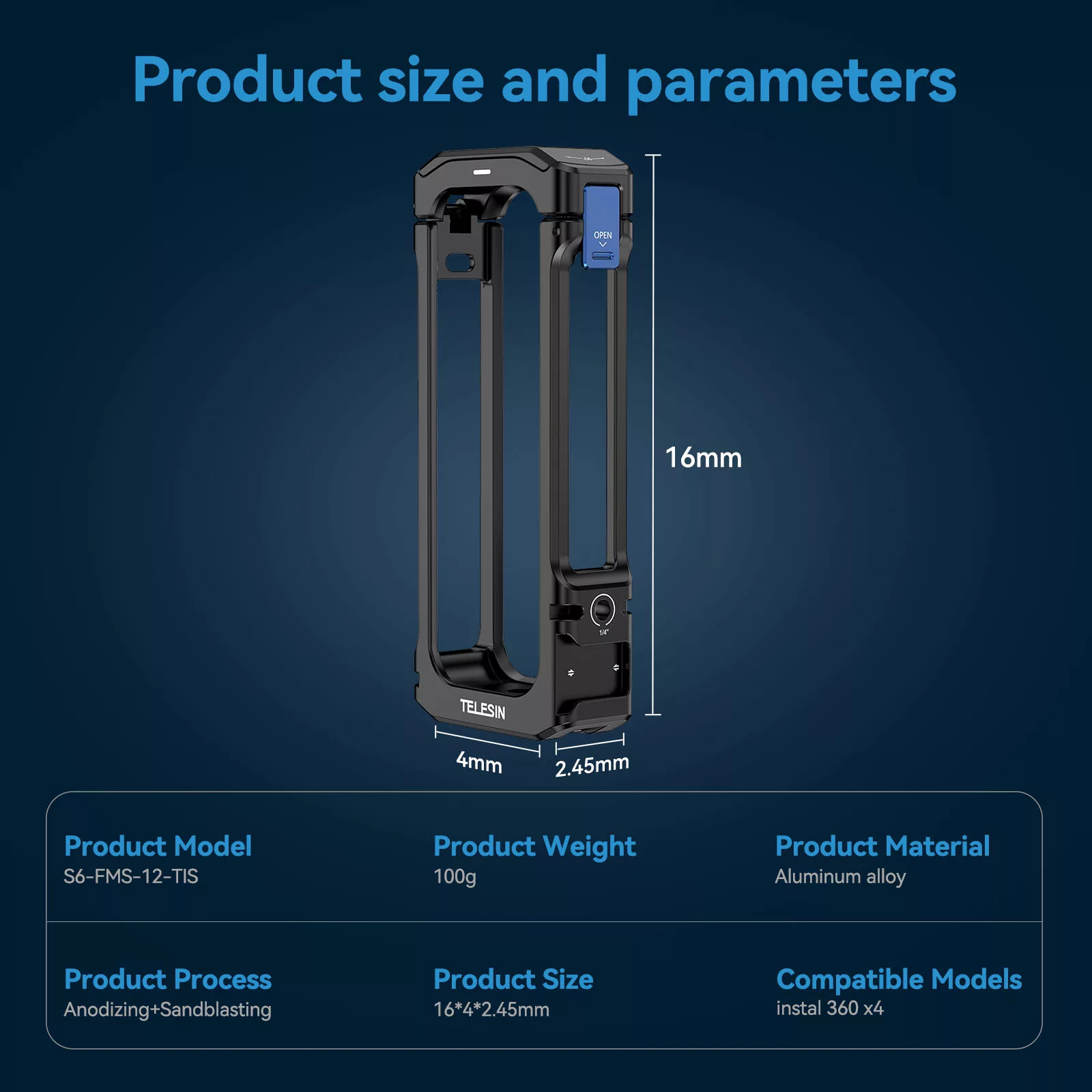 قاب فلزی تلسین مدل S6-FMS-12-TIS مناسب برای دوربین Insta360 X4