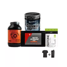 پودر دلیشز وی کیو ان تی 1000 گرم به همراه پودر گلوتامین آیرون مکس 250 گرم به همراه پودر ایزوتونیک کیو ان تی 900 گرم به همراه کپسول بتا آلانین ترک نوتریشن 60 عدد همراه با تیشرت و شیکر