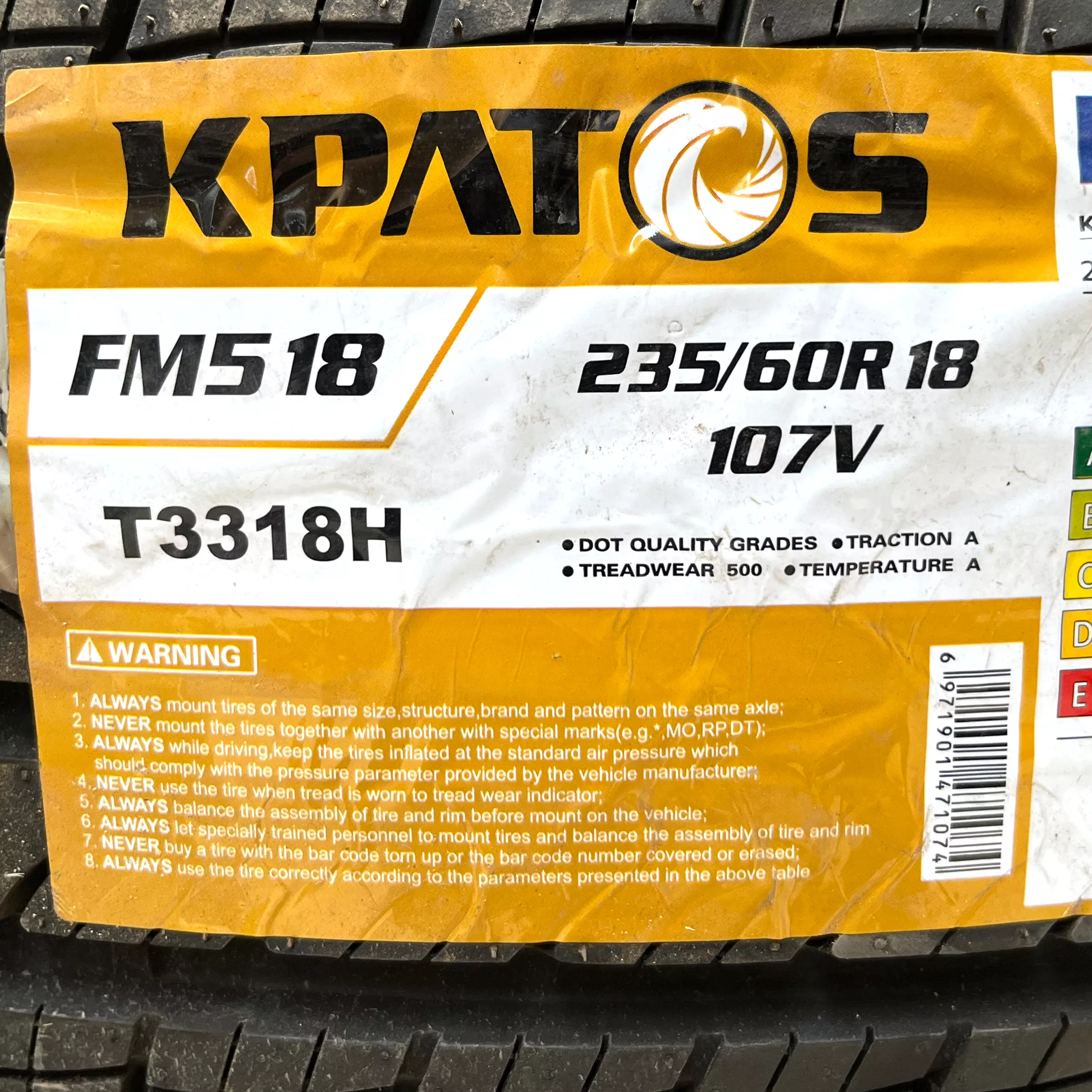 لاستیک خودرو کپاتوس مدل FM518 سایز 18 /60 /235 تولید سال 2024 تعداد 2 حلقه