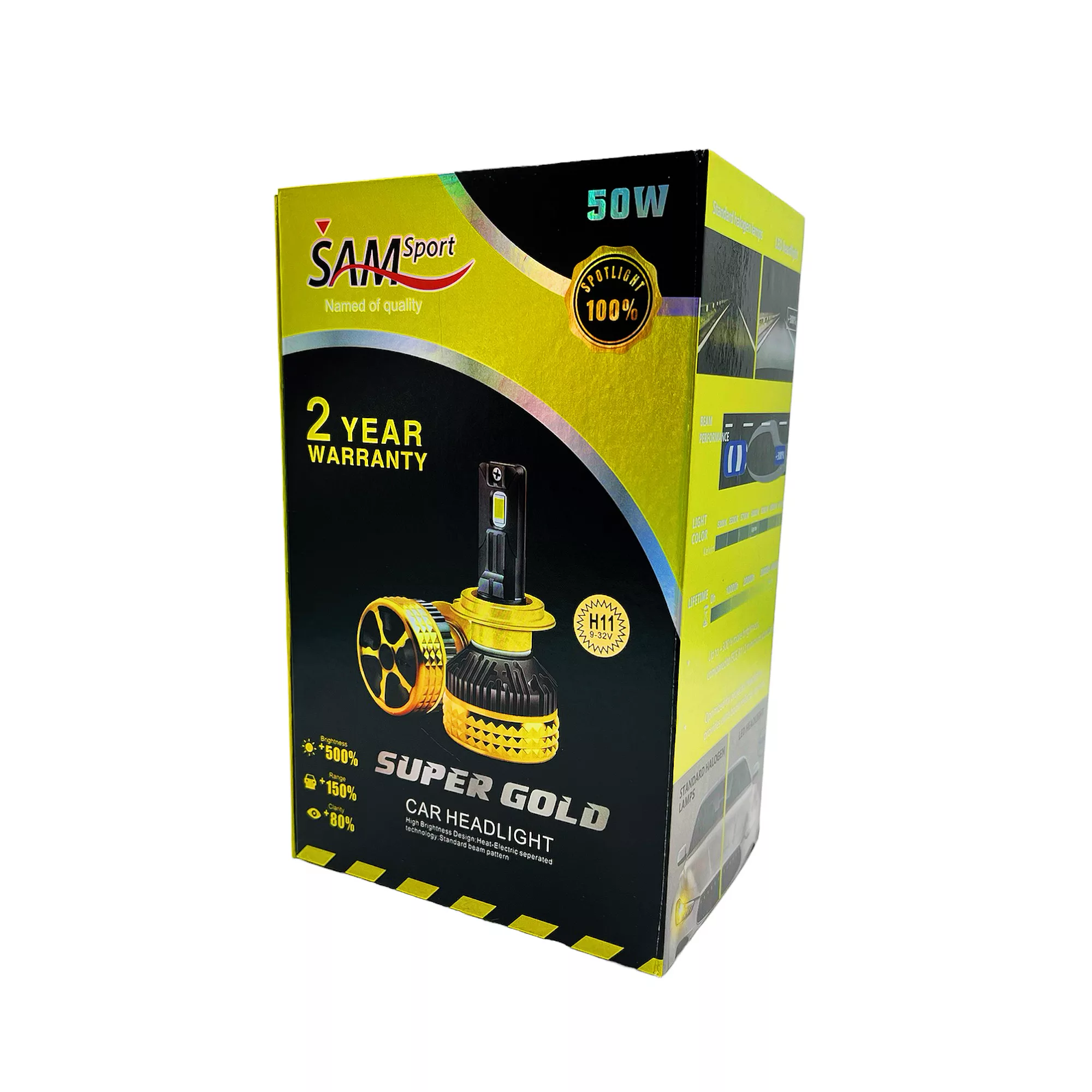 هدلایت لامپ خودرو سام مدل SPRGLD پایه H7 بسته دو عددی