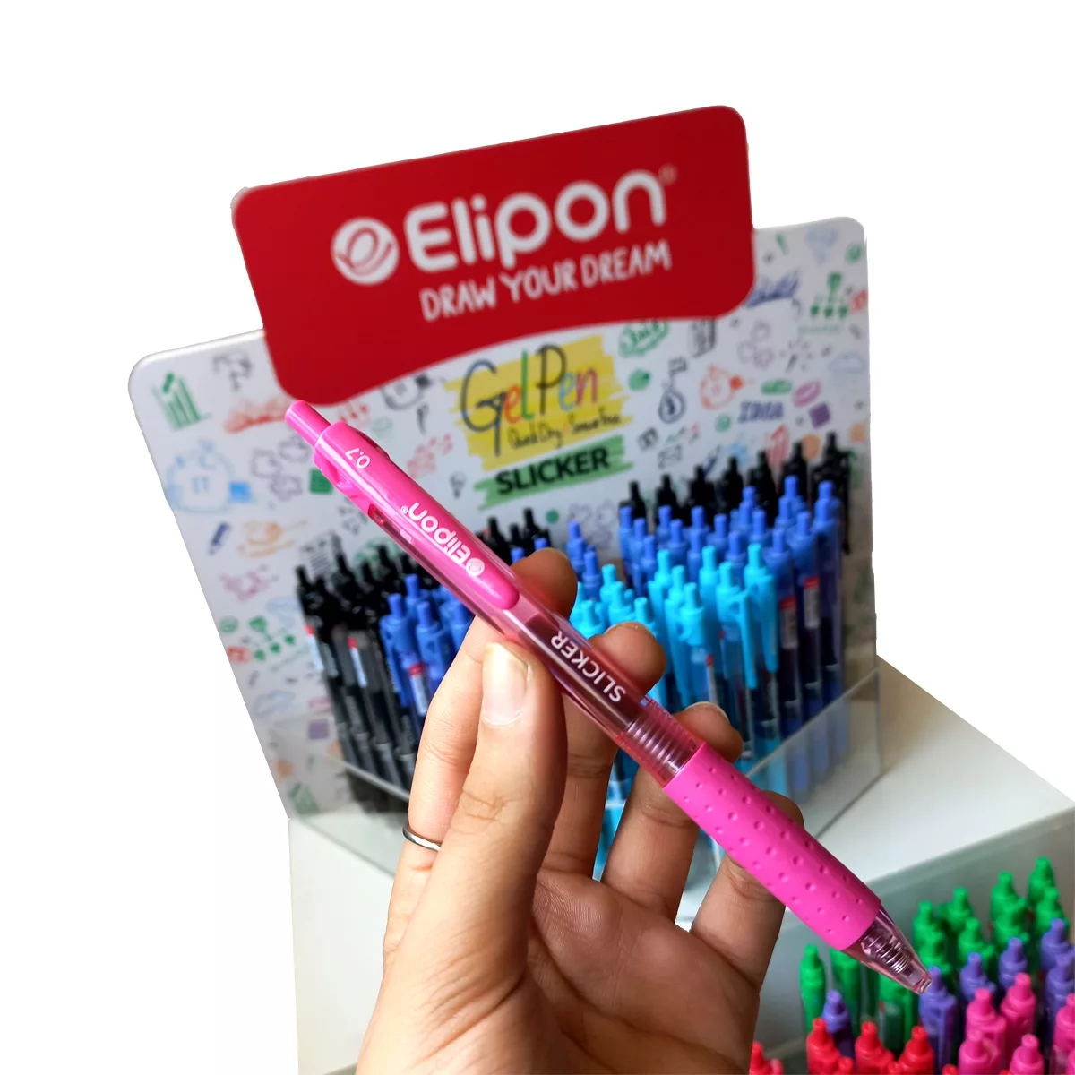 روان نویس الیپون مدل اسلیکر فشاری به همراه استند مجموعه 128 عددی