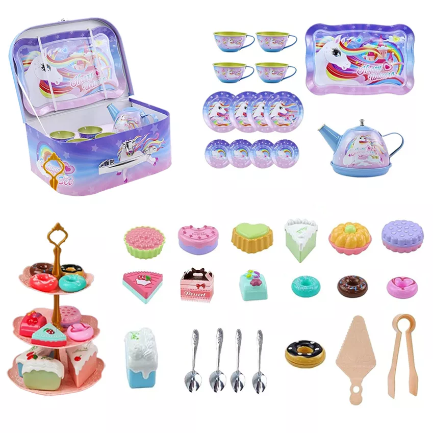 ست اسباب بازی مدل چایخوری فلزی یونیکورن طرح شیرینی خوری کد 966/66