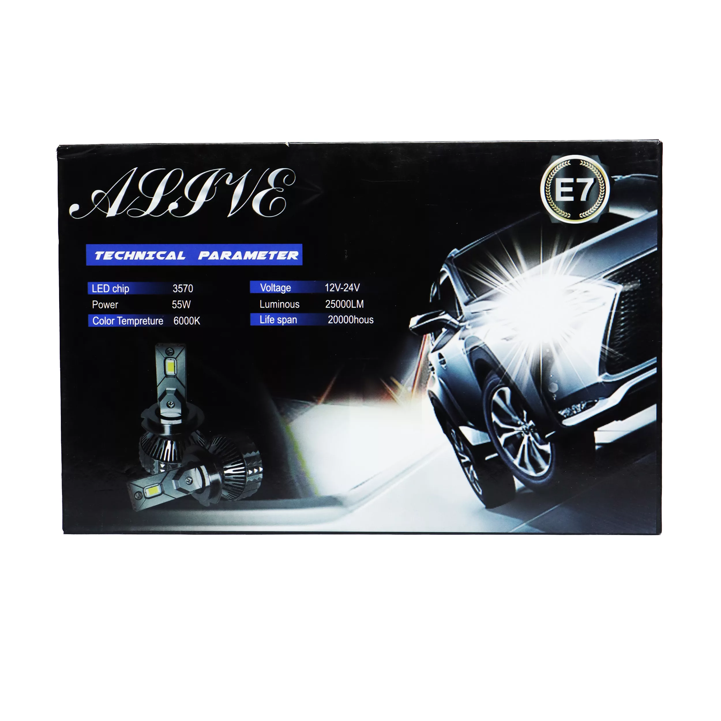 هدلایت خودرو الایو مدل E7 پایه H1 بسته دو عددی