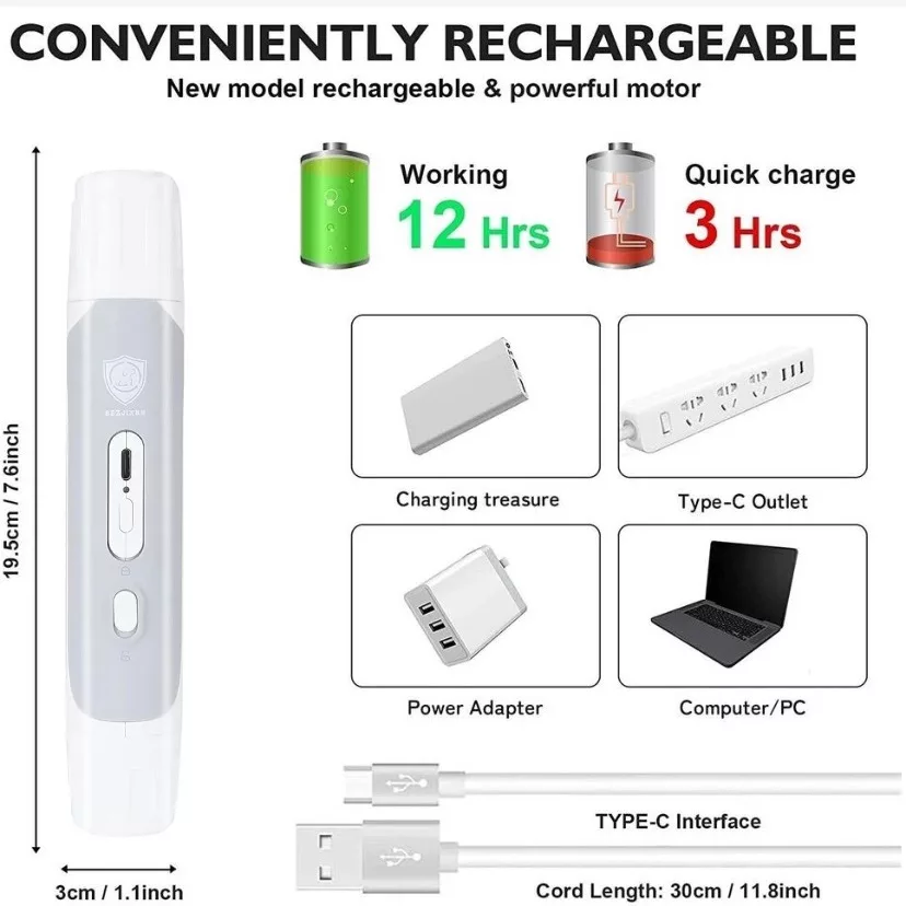 ناخن گیر و سوهان شارژی حیوانات مدل 2in1pet nail polisher