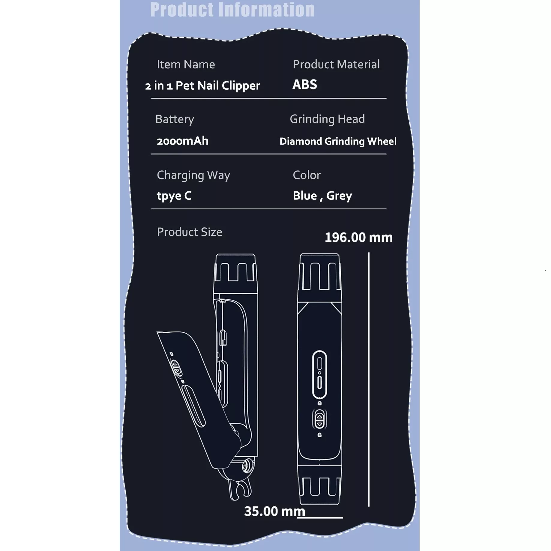 ناخن گیر و سوهان شارژی حیوانات مدل 2in1pet nail polisher