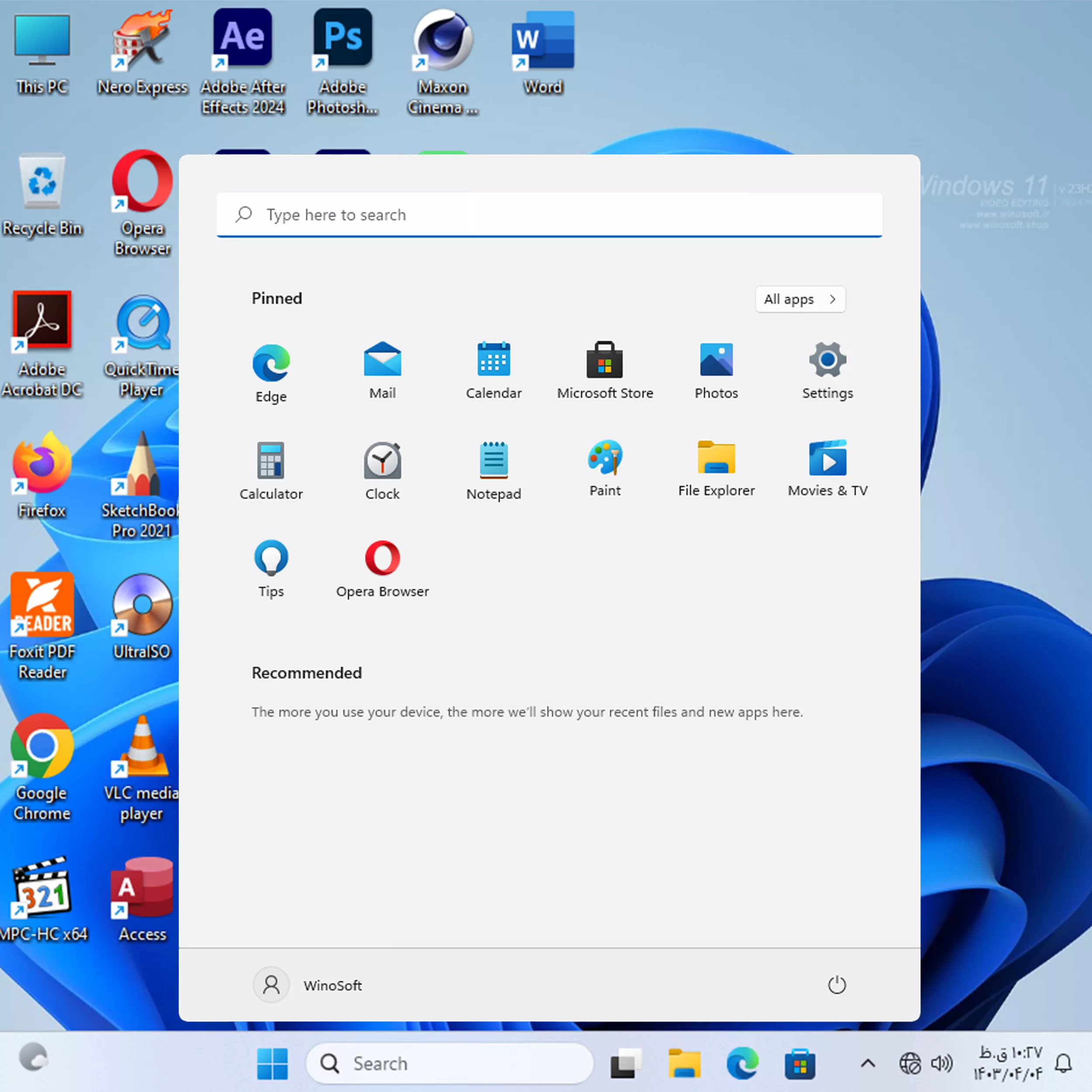 سیستم عامل ویندوز 11 نسخه تدوین 2024 با نصب همزمان آنتی ویروس و نرم افزارها نشر وینوسافت