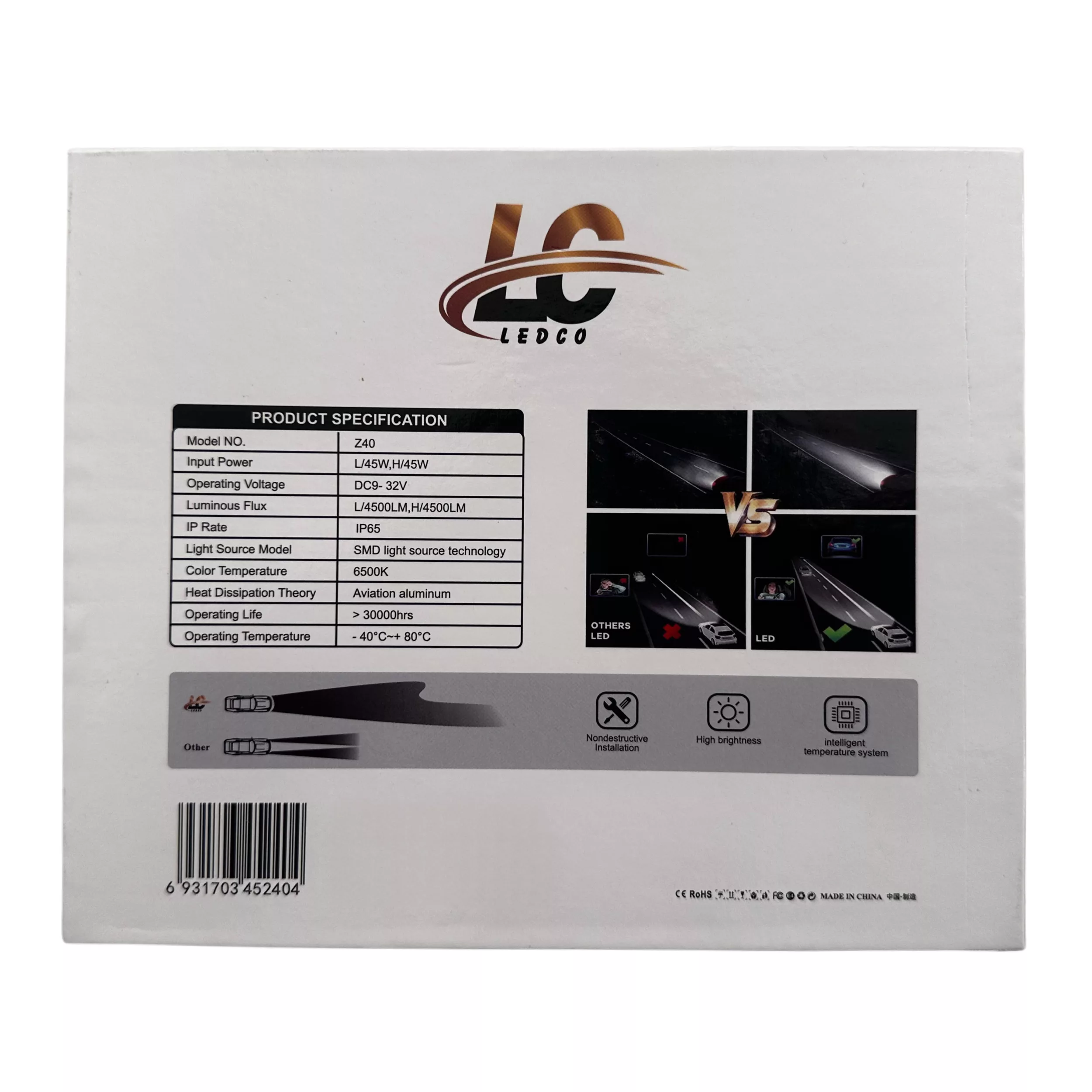 لامپ هدلایت خودرو لدکو مدل Z40 پایه H4 بسته دو عددی