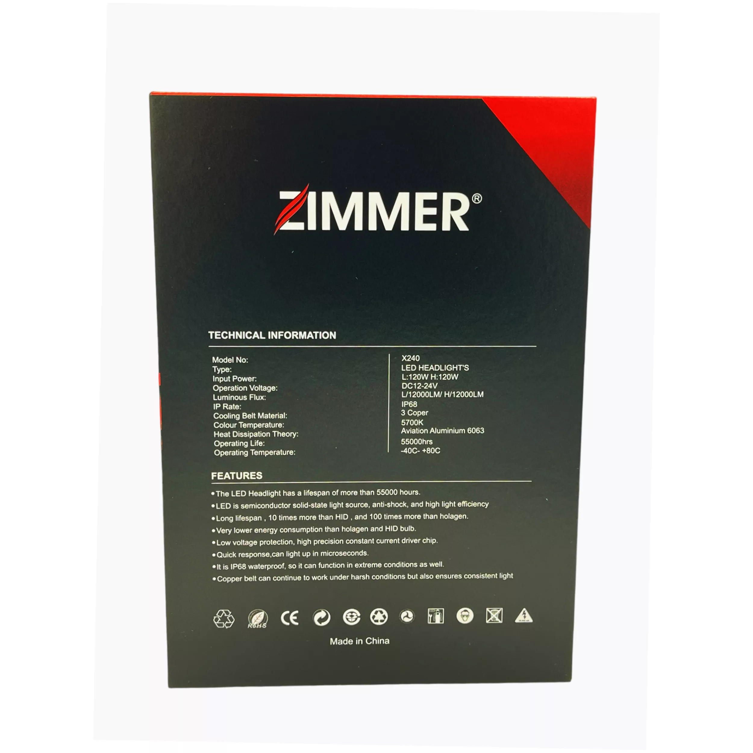 هدلایت لامپ خودرو زیمر مدل X240 پایه 9005 بسته دو عددی