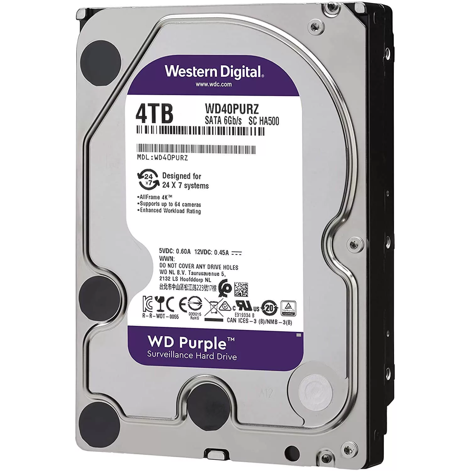 هارد دیسک اینترنال وسترن دیجیتال مدل purple wd40Purz ظرفیت ۴ ترابایت
