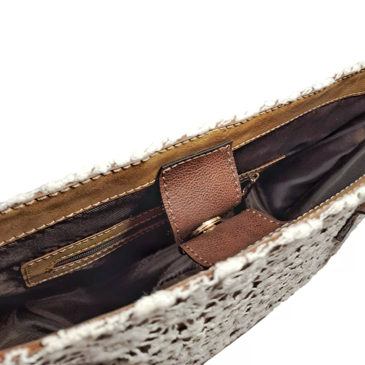 کیف رودوشی زنانه مدل گیپور و چرم