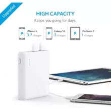 پاوربانک انکر مدل A1214 PowerCore ظرفیت 10400 میلی آمپر ساعت به همراه کابل تبدیل USB به لایتنینگ انکر مدل A8111 PowerLine به طول 90 سانتی متر