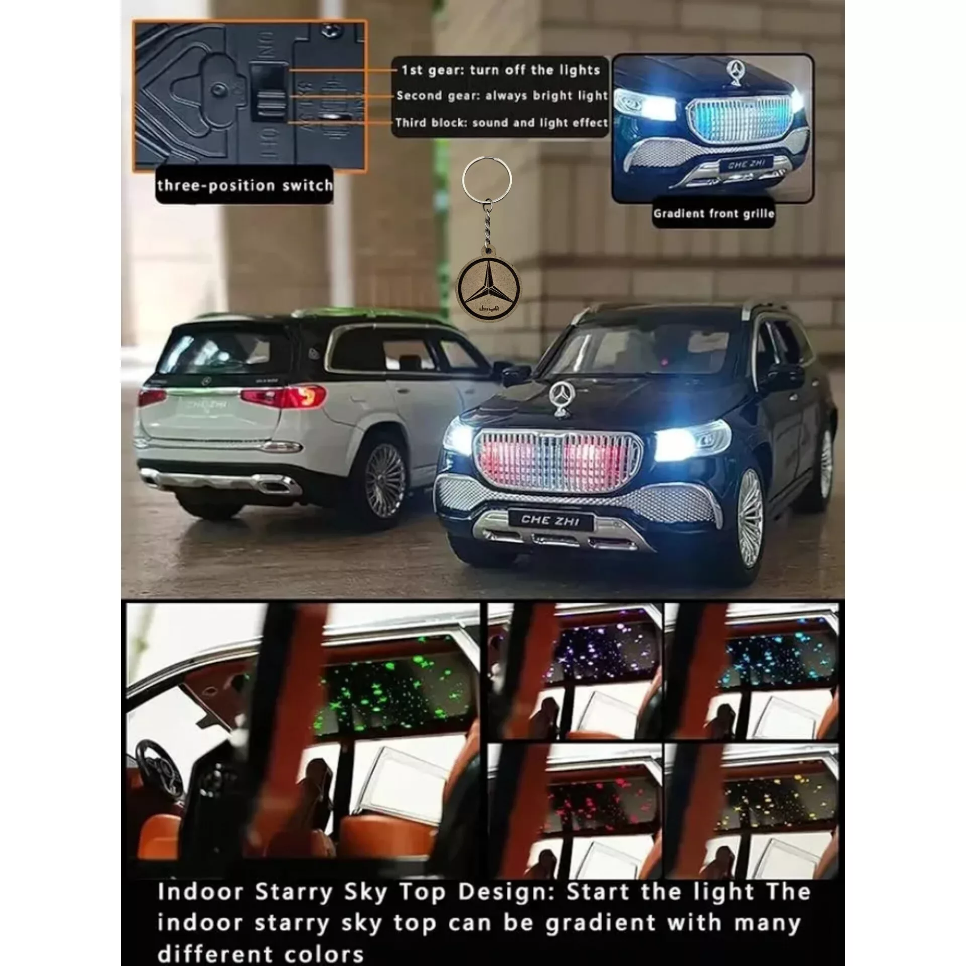 ماکت ماشین ناب سل مدل مرسدس بنز سقف کهکشانی فلزی موزیکال suv gla600 به همراه جاسوییچی