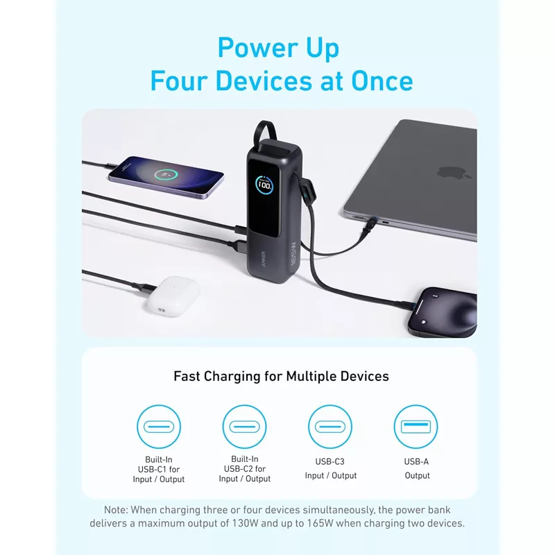پاوربانک انکر مدل A1695 ظرفیت 25000 میلی آمپر ساعت به همراه دو کابل USB Type-C