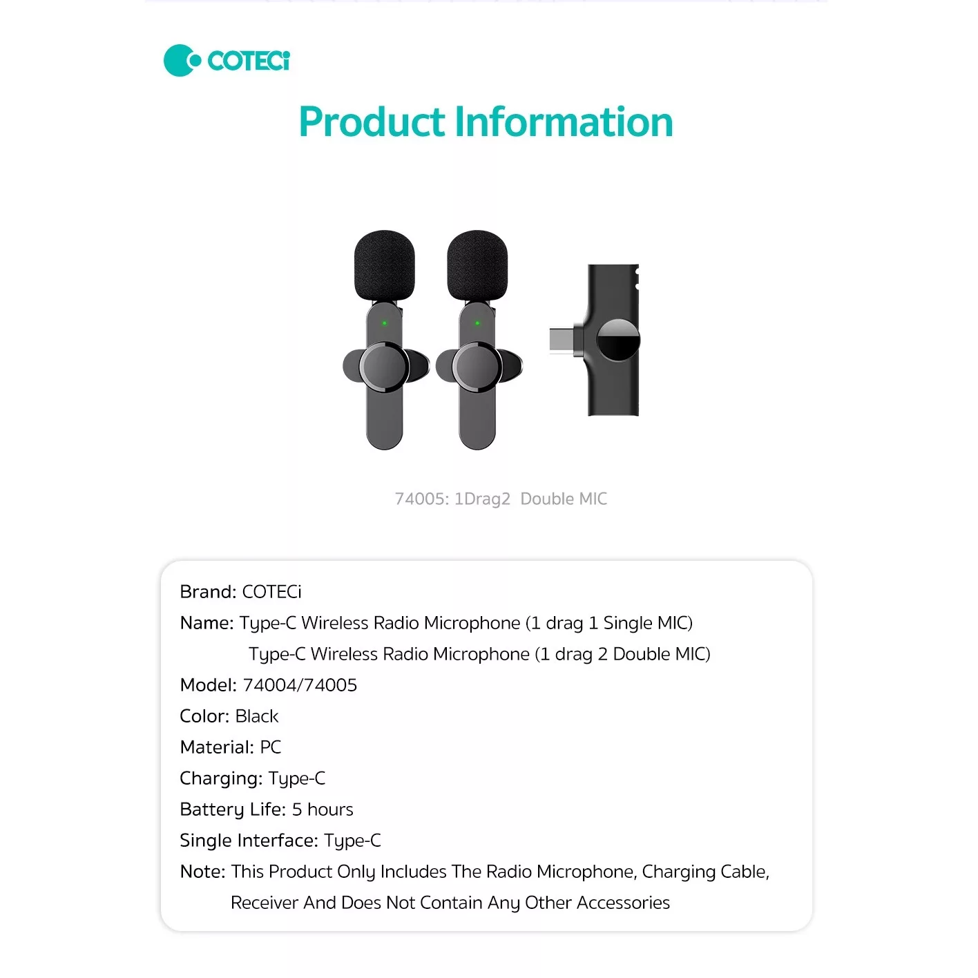 میکروفن یقه ای کوتتسی مدل 74005 با درگاه اتصال Type-C