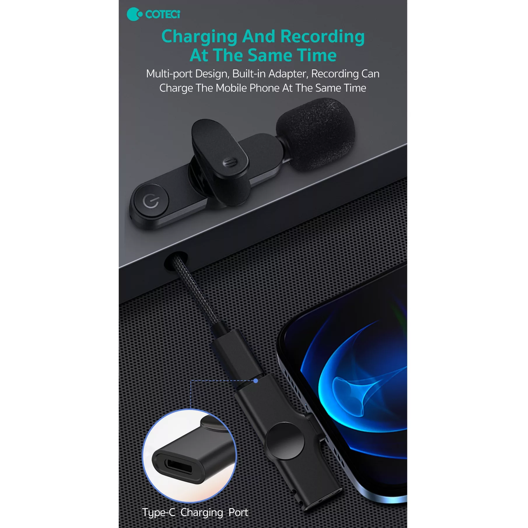 میکروفن یقه ای کوتتسی مدل 74005 با درگاه اتصال Type-C