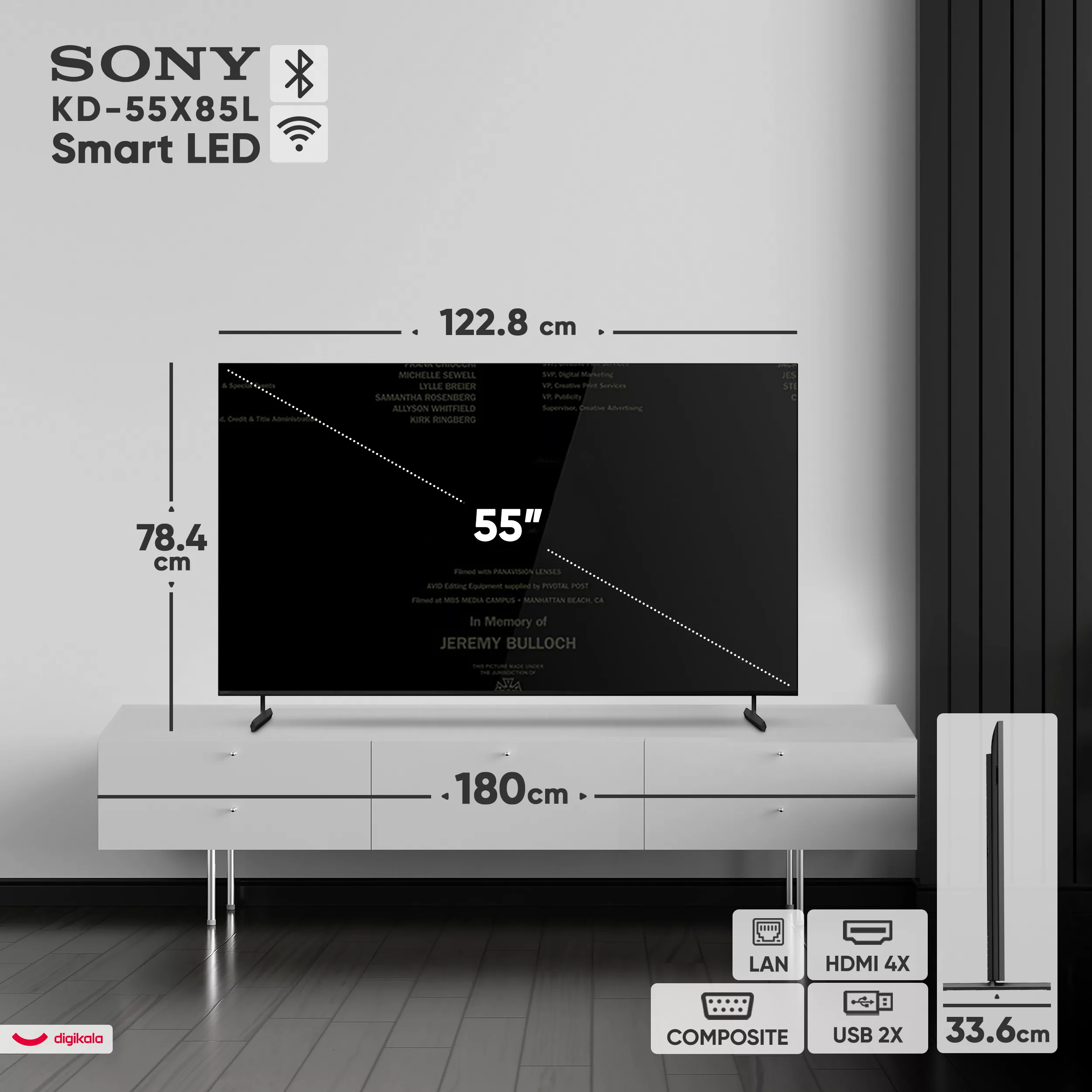 تلویزیون 55 اینچ ال ای دی هوشمند سونی مدل KD-55X85L، کیفیت تصویر Ultra HD و 4K، پشتیبانی از سیستم عامل Android، دارای گیرنده دیجیتال، APPLE AIRPLAY، پنل IPS، سایز 55 اینچ، تعداد درگاه‌های HDMI چهار عدد و تعداد درگاه‌های USB دو عدد، حافظه 32 گیگابایت