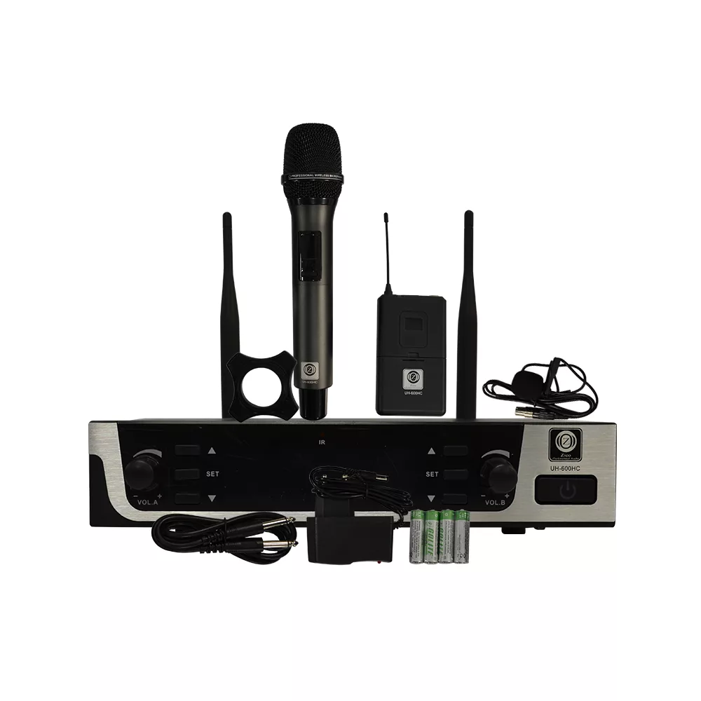 ست میکروفن بیسیم 2 کانال یقه ای و دستی زیکو مدل UH600HC