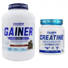 پودر گینر با طعم شکلات دوبیس - 4500 گرم به همراه پودر کراتین دوبیس - 300 گرم
