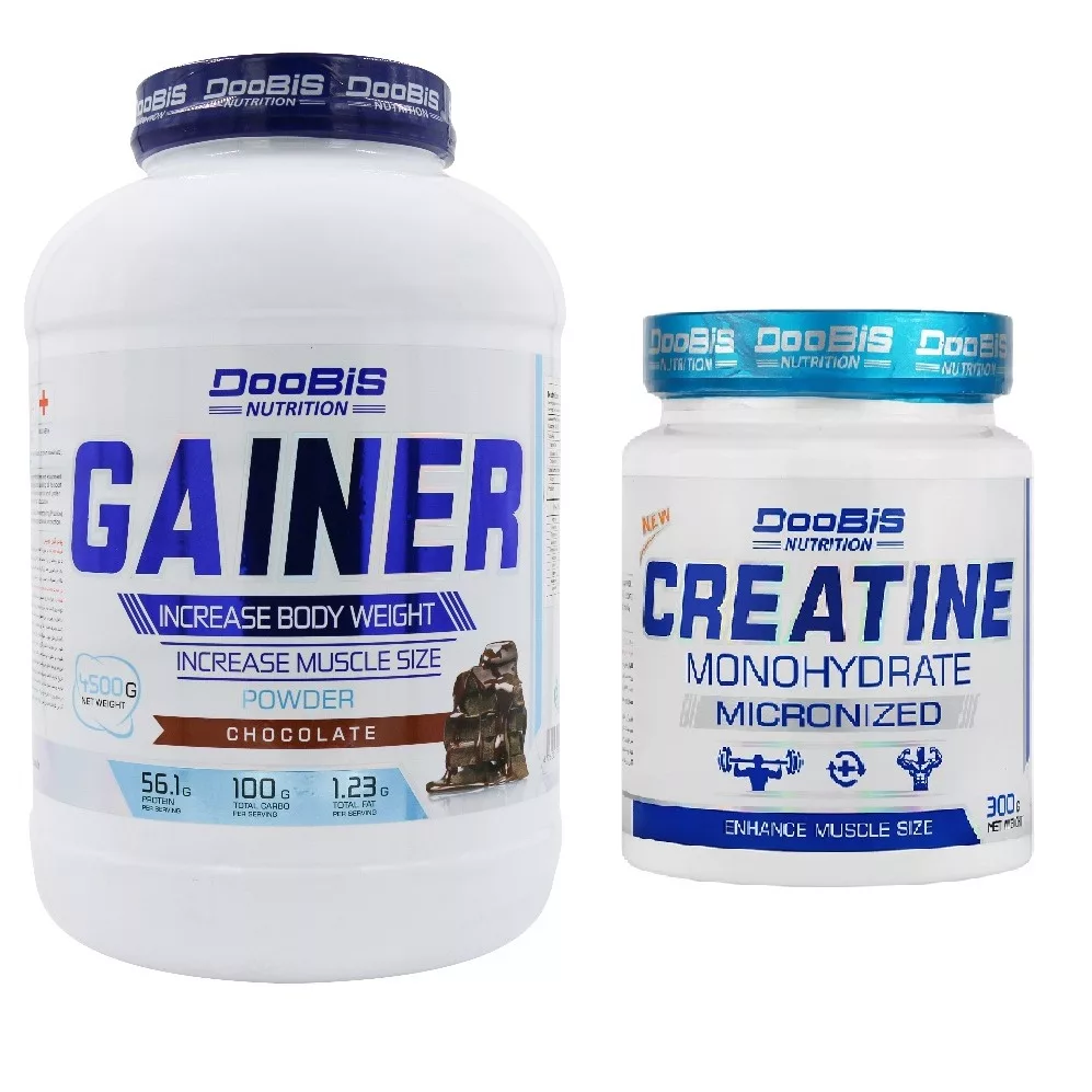 پودر گینر با طعم شکلات دوبیس - 4500 گرم به همراه پودر کراتین دوبیس - 300 گرم