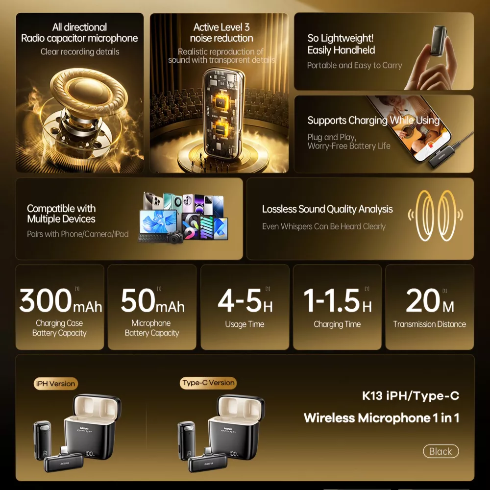 ست میکروفن بی سیم ریمکس مدل رابط لایتنینگ کد K13
