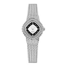 ساعت مچی عقربه ای زنانه مدل جواهری قاب دور نگین بند استیل طرح بافت کد ۱