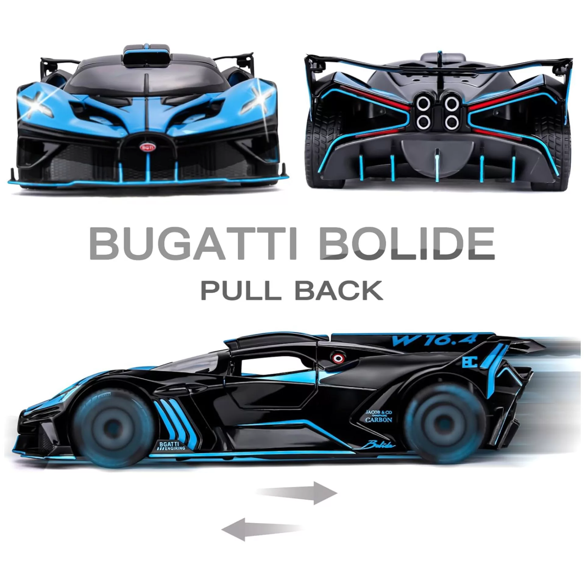 ماکت ماشین ناب سل مدل بوگاتی بولاید فلزی دودزا طرح BUGATTI BOLIDE 1:24