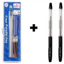 قلم کالیگرافی پایلوت مدل پارالل با نوک نوشتاری 6 میلی متری به همراه بسته دوعددی خودکار پایلوت BPS-GP