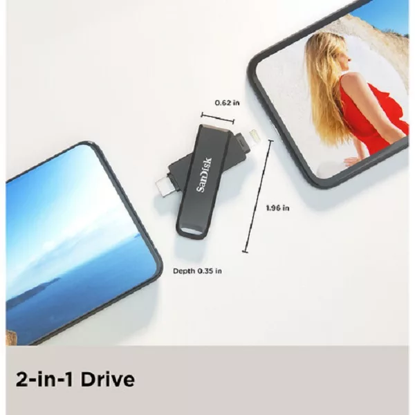 فلش مموری لایتنینگ و USB3.1 سن دیسک مدل IXPAND LUXE ظرفیت 64 گیگابایت
