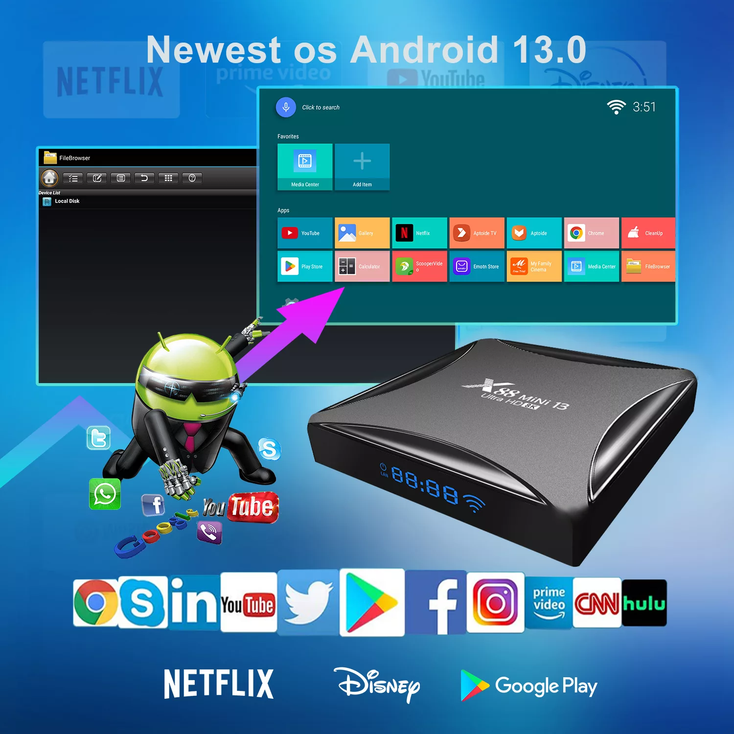 اندروید باکس ایکس88 مدل Mini 13 8k 4/32GB