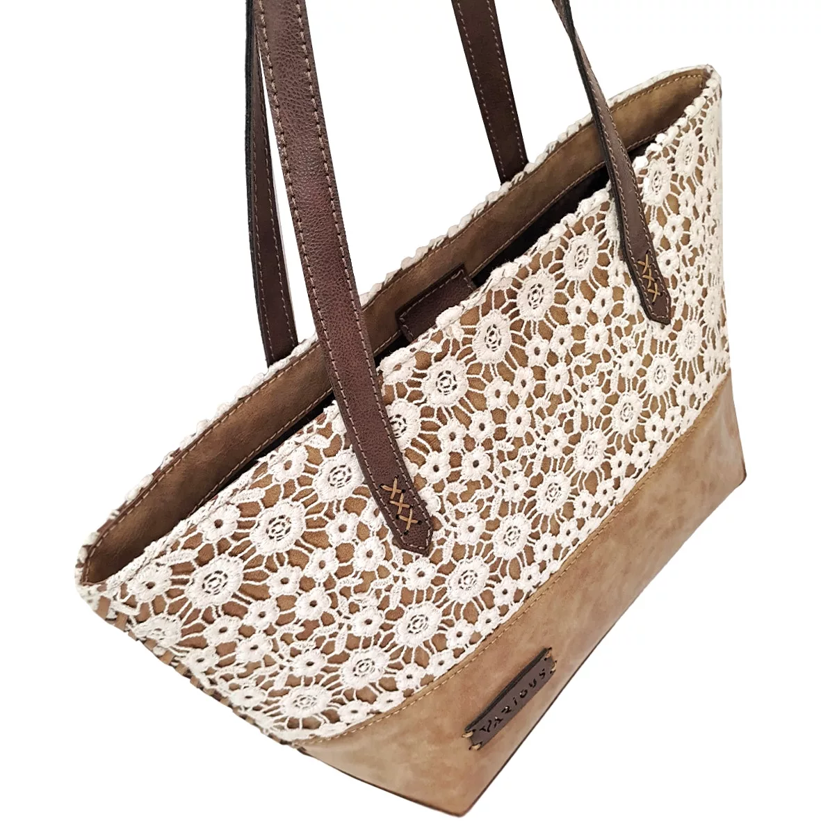 کیف رودوشی زنانه مدل گیپور و چرم