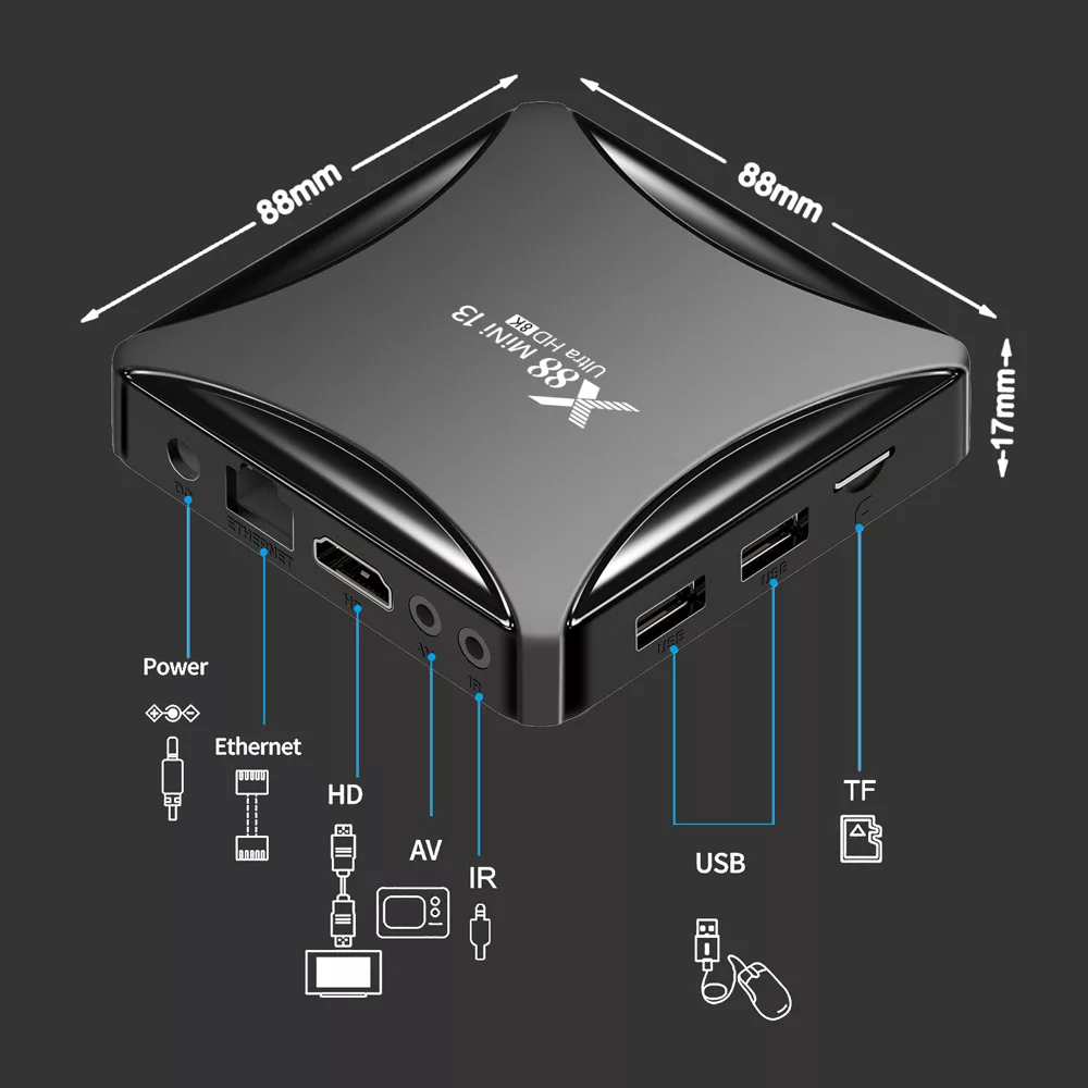 اندروید باکس ایکس88 مدل Mini 13 8k 4/32GB