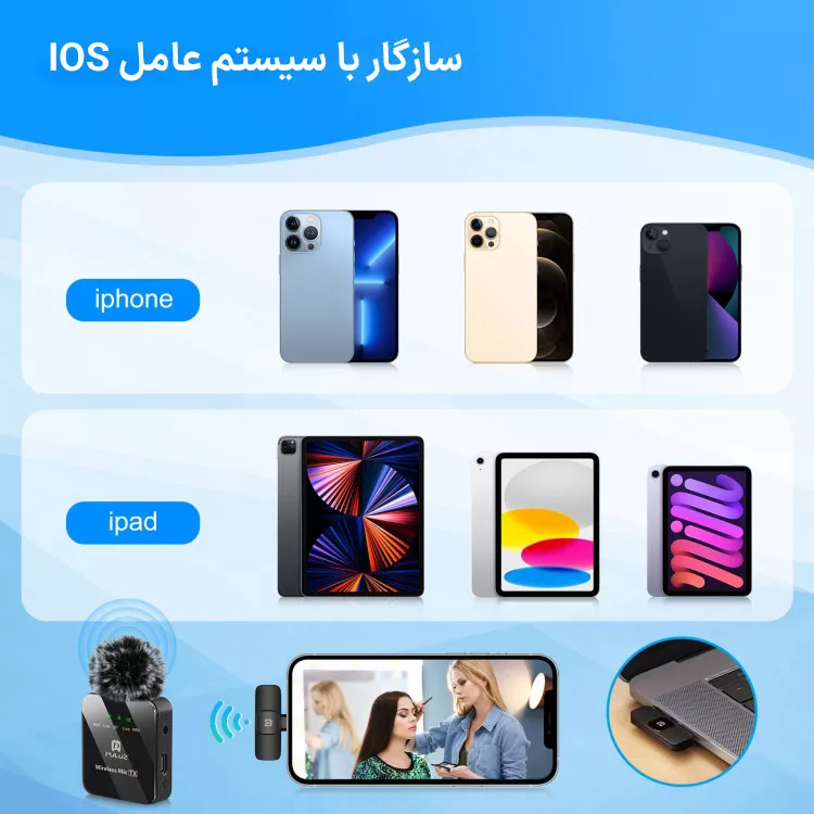 میکروفن یقه ای پلوز مدل wireless Lavalier Dual Lightning