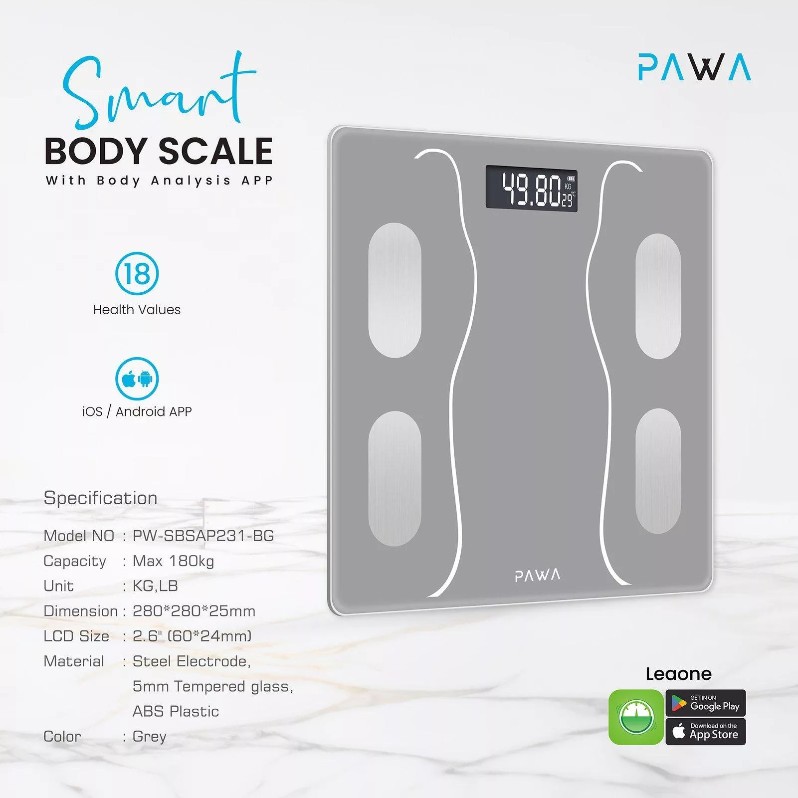 ترازو دیجیتال پاوا مدل PW-SBSAP231-BG
